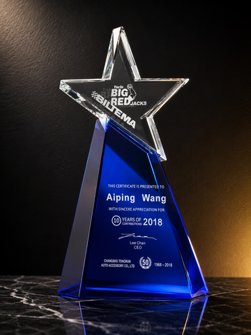 Star Base Blue Crystal Award - custom crystal awards with your logo